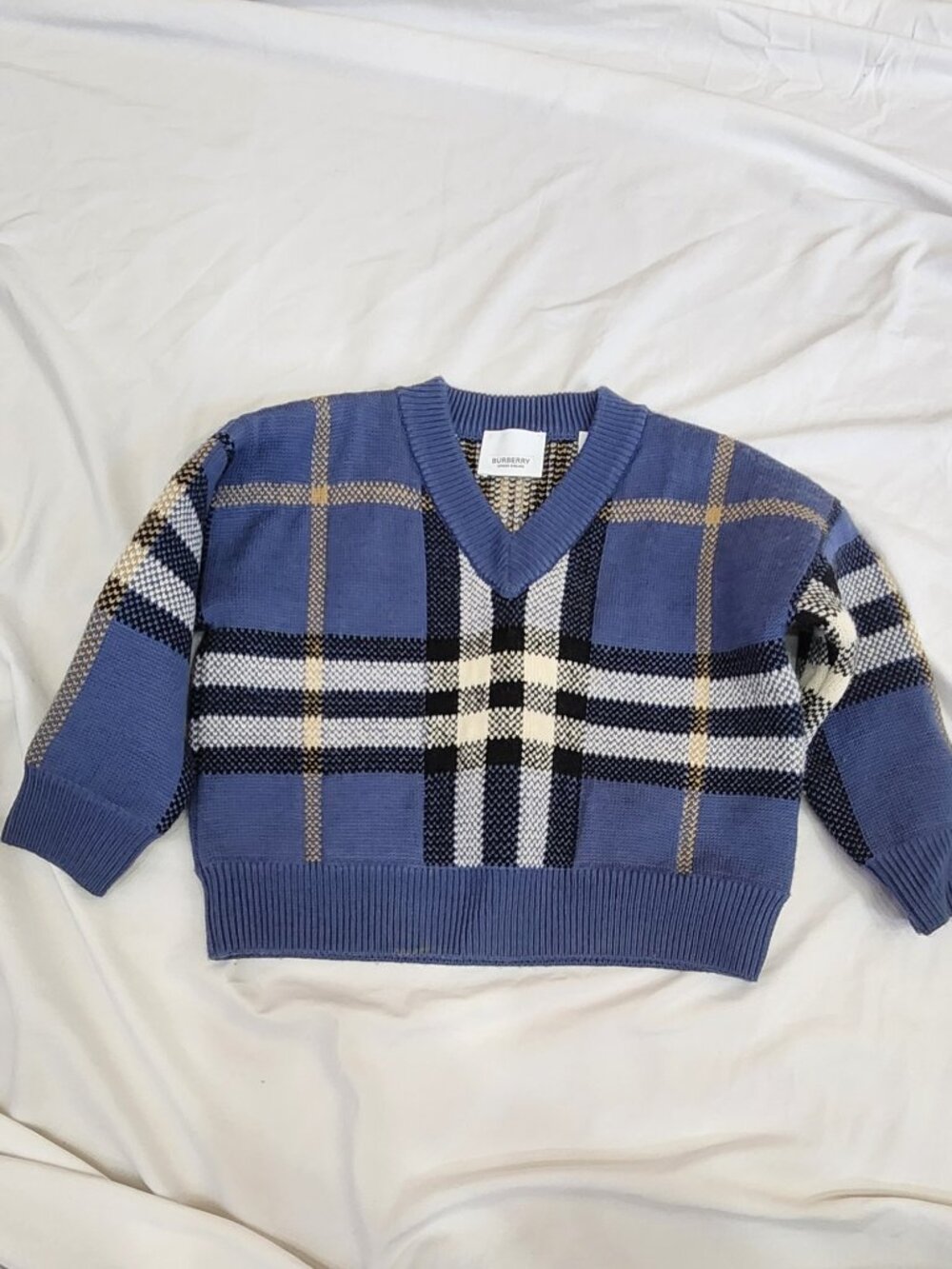 Burberry kids Cashmere wool blend warm cozy check Intarsia sweater, 3Y